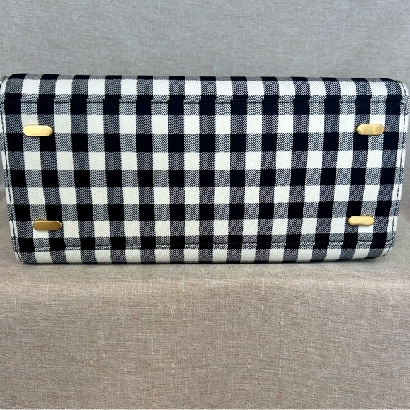 NWT Tory Burch Lee Radziwill Double Bag – Black/Ivory Gingham Canvas Satchel - Picture 9 of 15